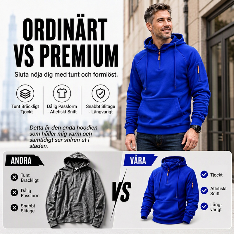 Klassisk Huvtröja Herr med Kvartsdragkedja – Varm Komfort, Sportig Passform & Urban Stil