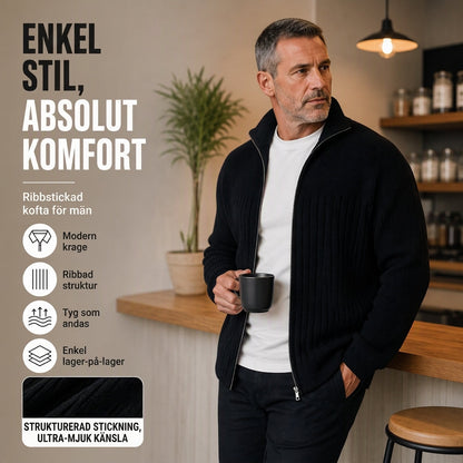 😎 Herrkortong med hel dragkedja och räfflad stickad design