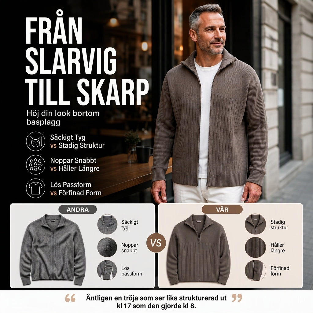 😎 Herrkortong med hel dragkedja och räfflad stickad design