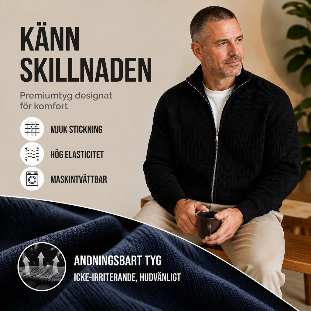 😎 Herrkortong med hel dragkedja och räfflad stickad design