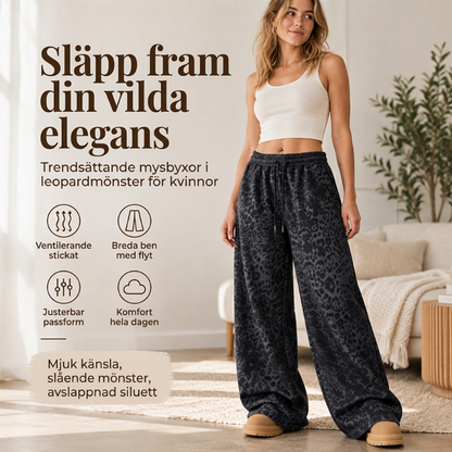🐆 Leopardmönstrade Vida Mjukisbyxor Dam – Mjuka med Justerbar Midja