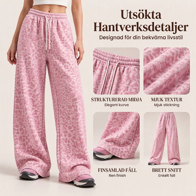 🐆 Leopardmönstrade Vida Mjukisbyxor Dam – Mjuka med Justerbar Midja