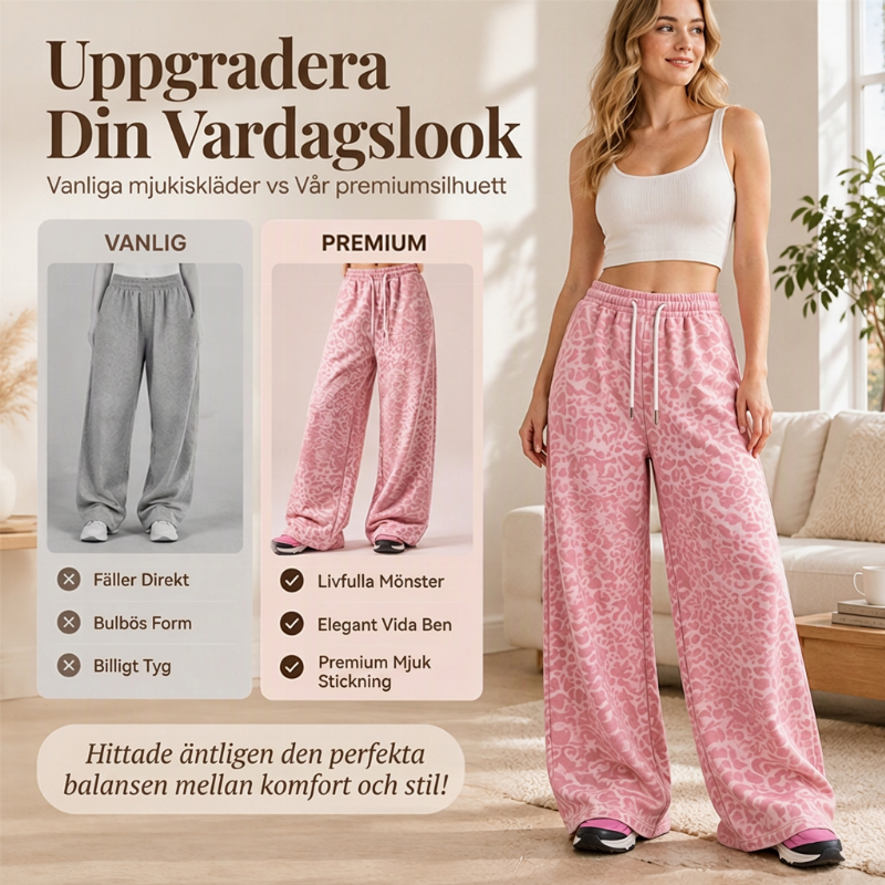 🐆 Leopardmönstrade Vida Mjukisbyxor Dam – Mjuka med Justerbar Midja