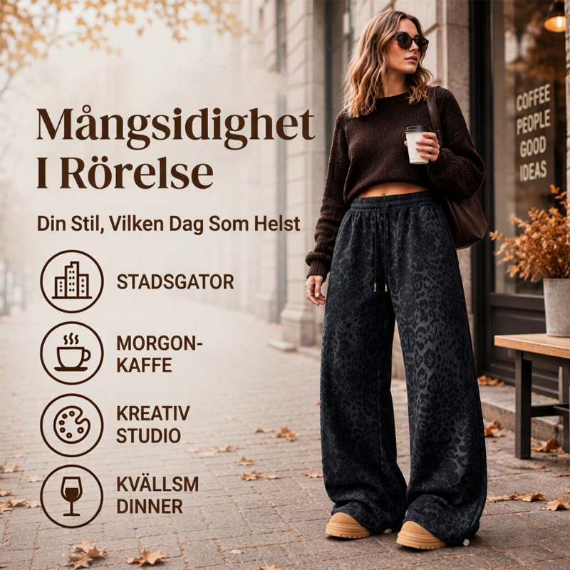 🐆 Leopardmönstrade Vida Mjukisbyxor Dam – Mjuka med Justerbar Midja