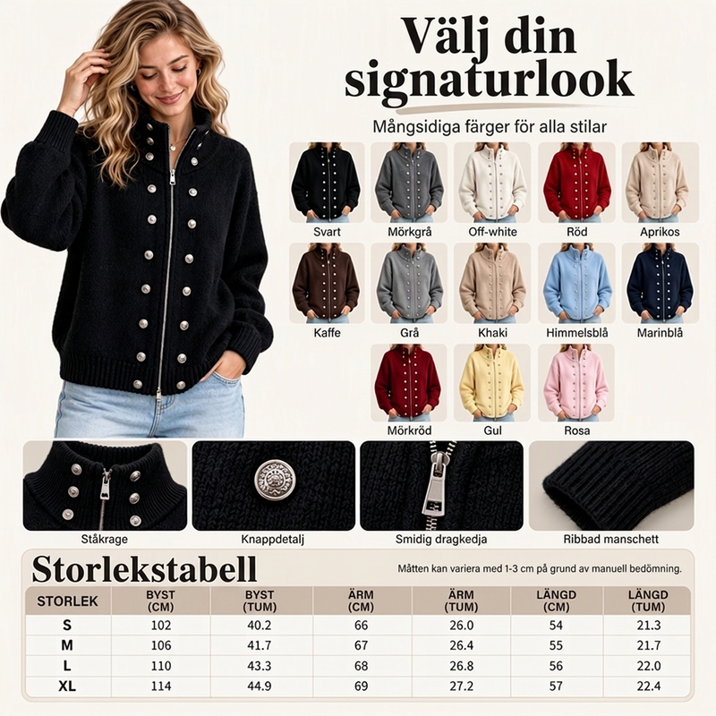 Stickad Kofta Dam med Ståkrage och Dragkedja – Mjuk Kvalitet