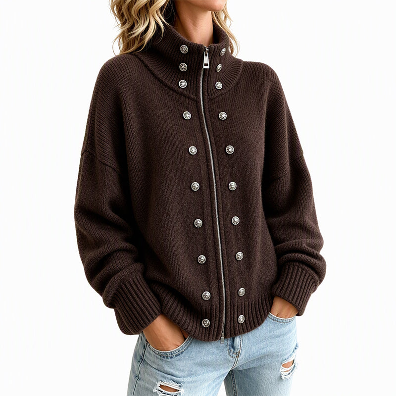 Stickad Kofta Dam med Ståkrage och Dragkedja – Mjuk Kvalitet