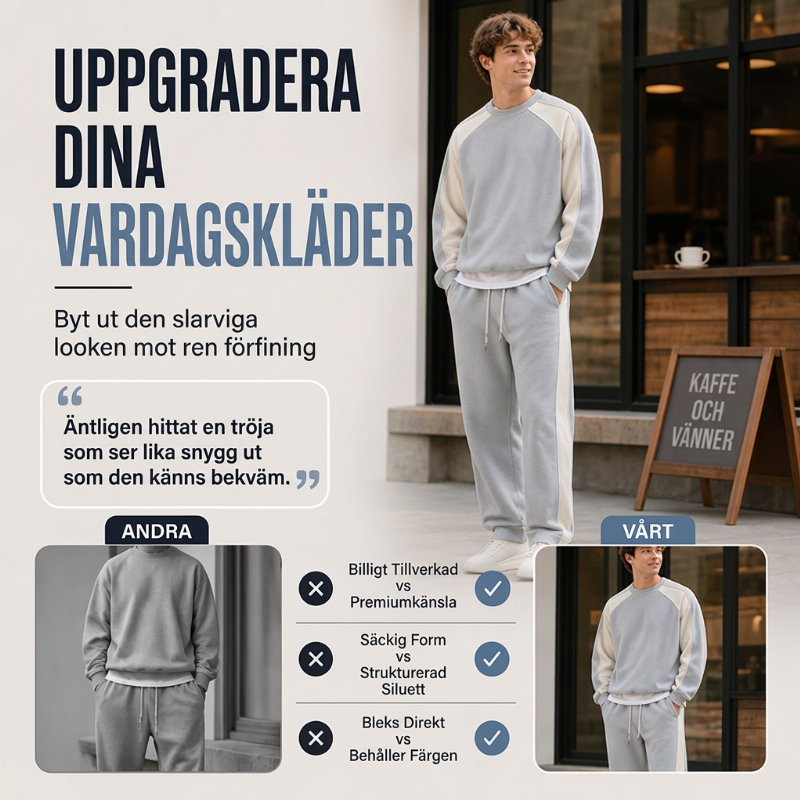 😎 Löst sittande hoodie i kontrastfärger för män