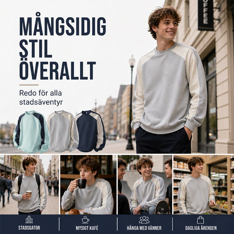 😎 Löst sittande hoodie i kontrastfärger för män