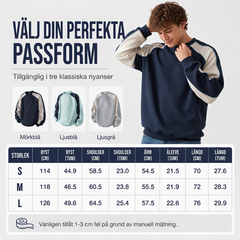 😎 Löst sittande hoodie i kontrastfärger för män