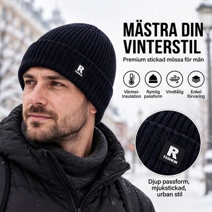 Ribbstickad Mössa Herr – Varm Beanie med Djup Passform 🎁Köp 1 få 1