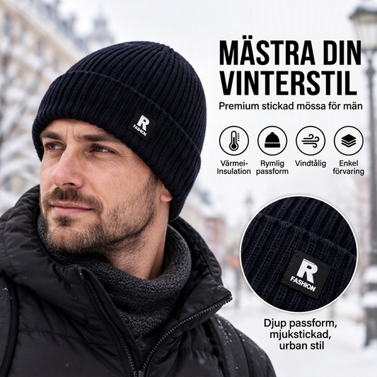 Ribbstickad Mössa Herr – Varm Beanie med Djup Passform 🎁Köp 1 få 1