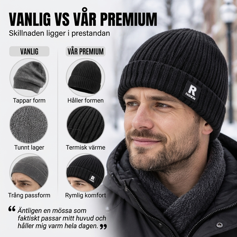 Ribbstickad Mössa Herr – Varm Beanie med Djup Passform 🎁Köp 1 få 1