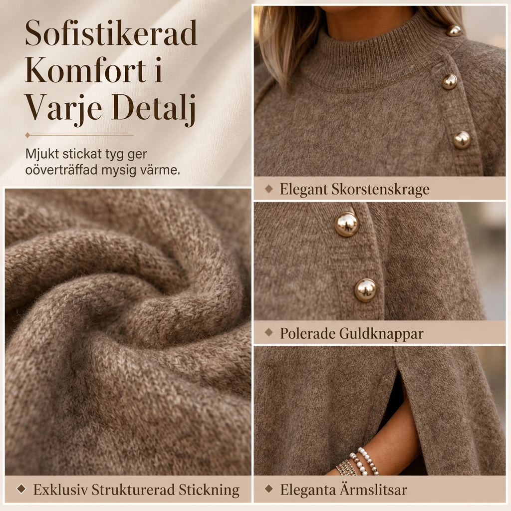 ⏰️Tidsbegränsat erbjudande| Stickad cape för dam med knappar och hög krage – draperad, ledig passform