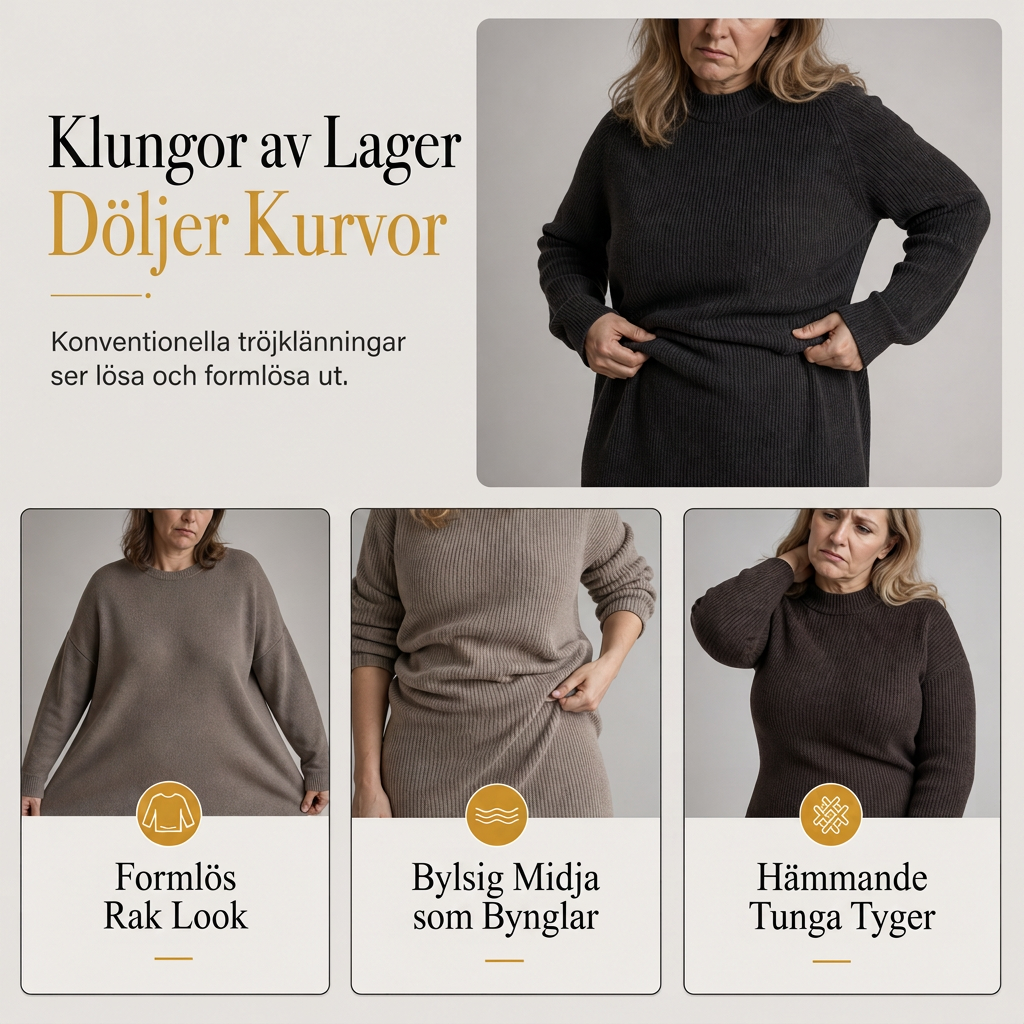 Ribbstickad klänning för dam med lång ärm – figurnära modell med markerad midjepanel