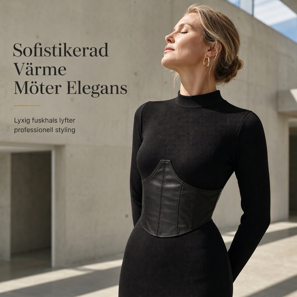 Ribbstickad klänning för dam med lång ärm – figurnära modell med markerad midjepanel