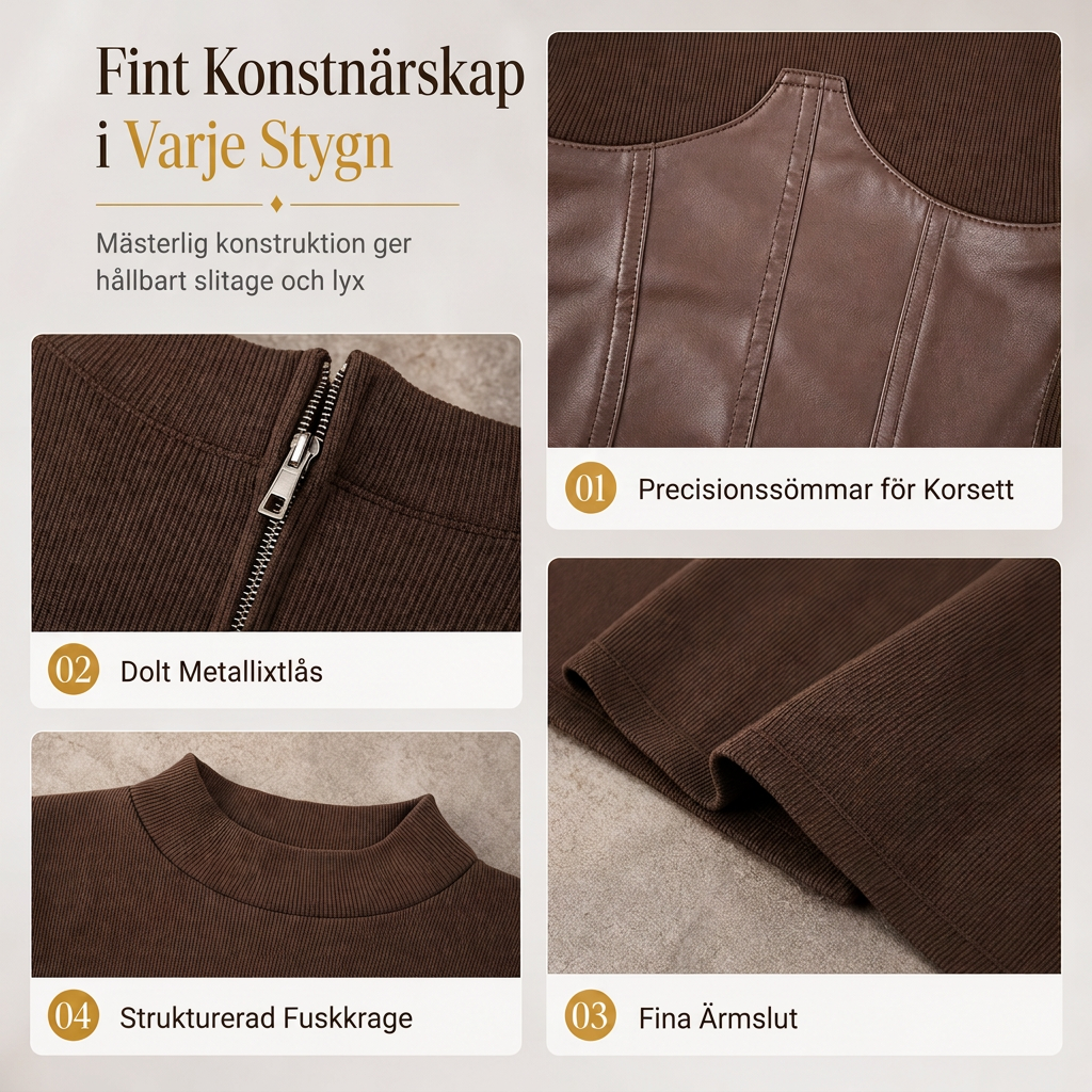 Ribbstickad klänning för dam med lång ärm – figurnära modell med markerad midjepanel