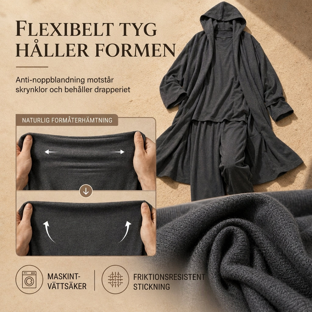 Draperat 3-delat herrset med lång huvmantel och långbyxor