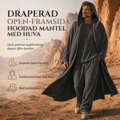 Draperat 3-delat herrset med lång huvmantel och långbyxor