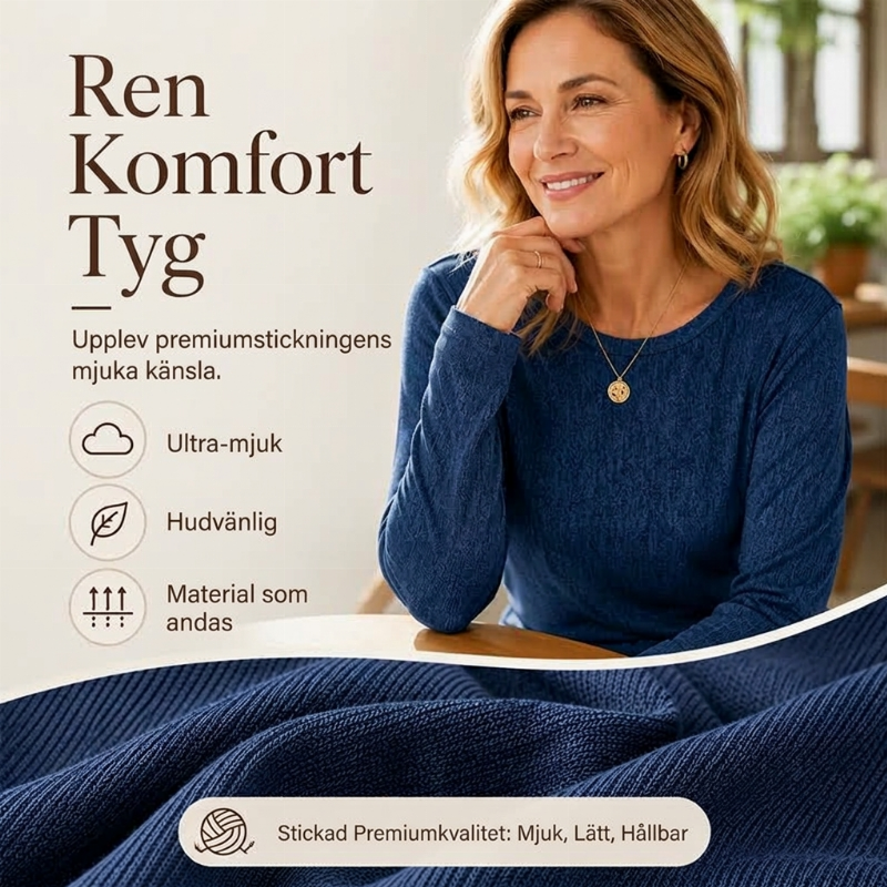 Stickad Tröja Dam med Rund Hals och Rynkade Sidodetaljer