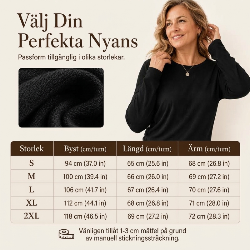 Stickad Tröja Dam med Rund Hals och Rynkade Sidodetaljer