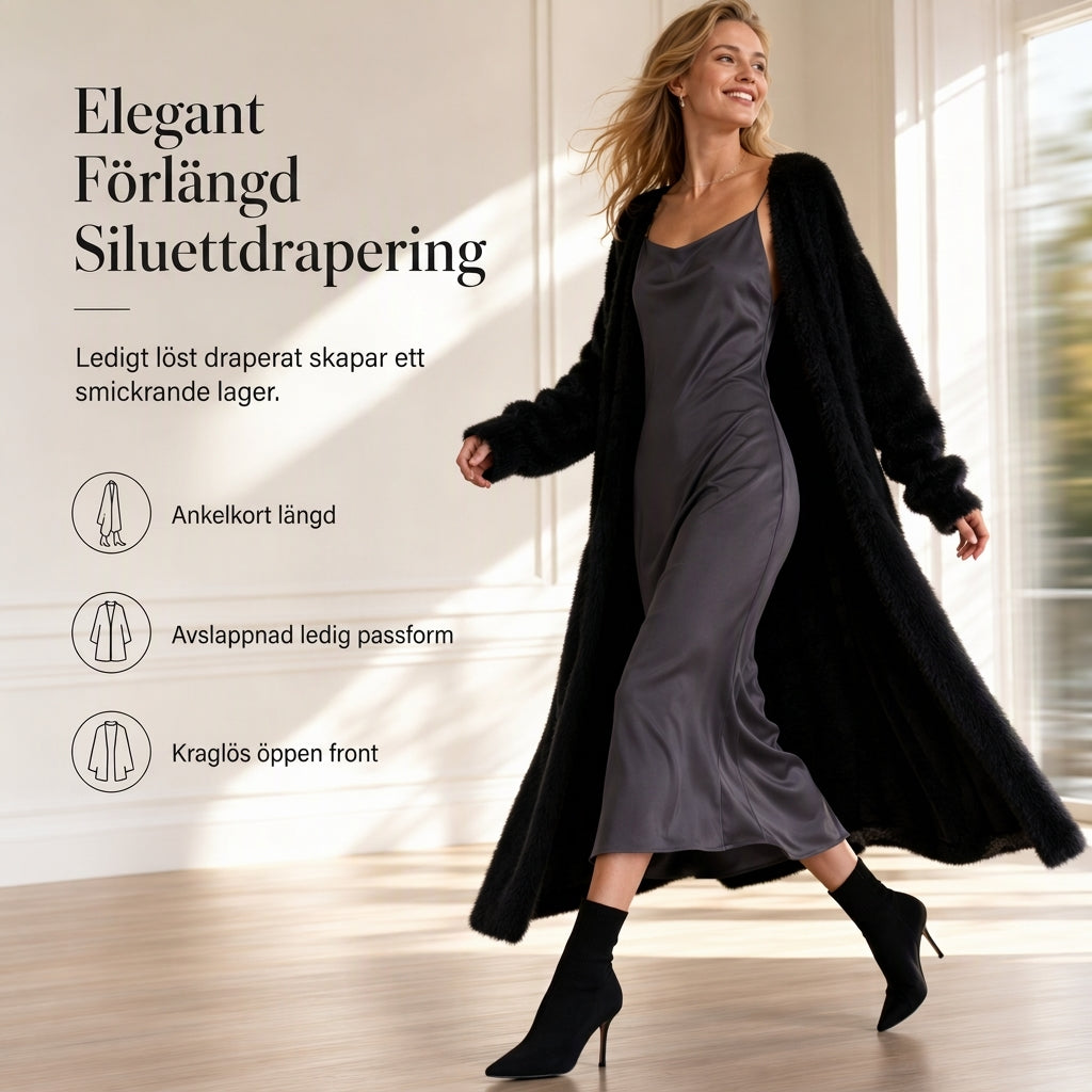 🥰 Nyhet! Lång fluffig kofta dam – öppen modell med ledig passform