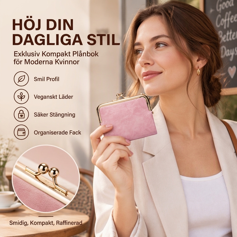 👛Vintageplånbok med Kisslås och Kortfack – Veganskt Läder