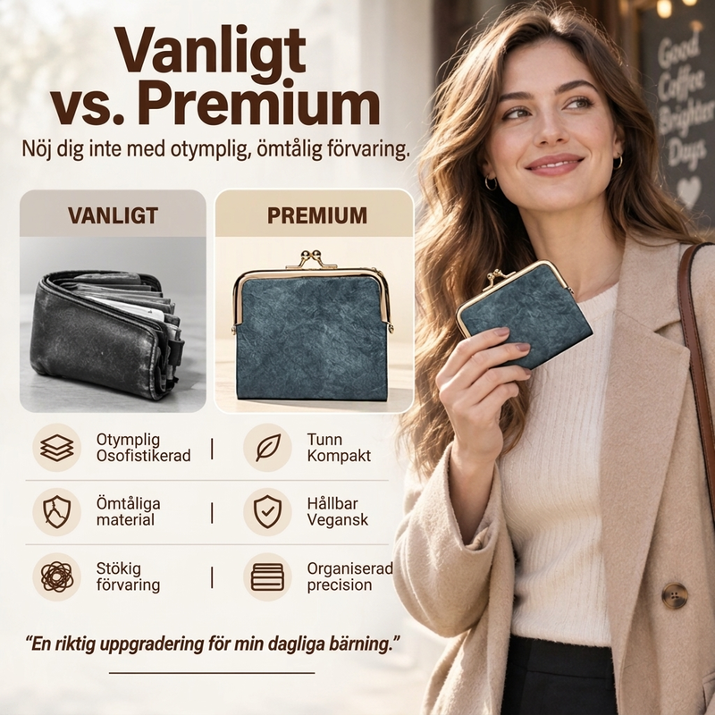 👛Vintageplånbok med Kisslås och Kortfack – Veganskt Läder