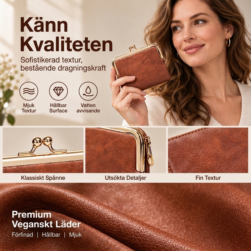 👛Vintageplånbok med Kisslås och Kortfack – Veganskt Läder