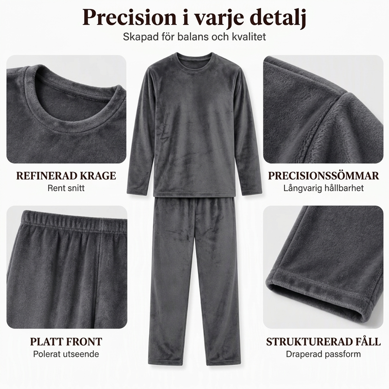 🛌Tvådelat Flannelset Herr – Mjuk Borstad Velour med Rak Passform✨