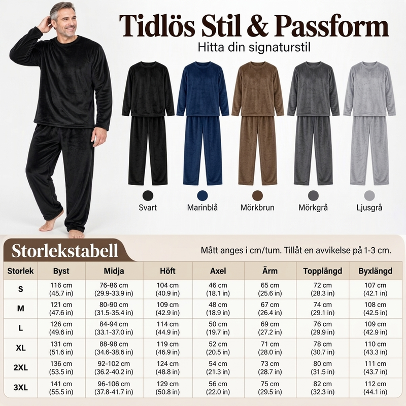 🛌Tvådelat Flannelset Herr – Mjuk Borstad Velour med Rak Passform✨