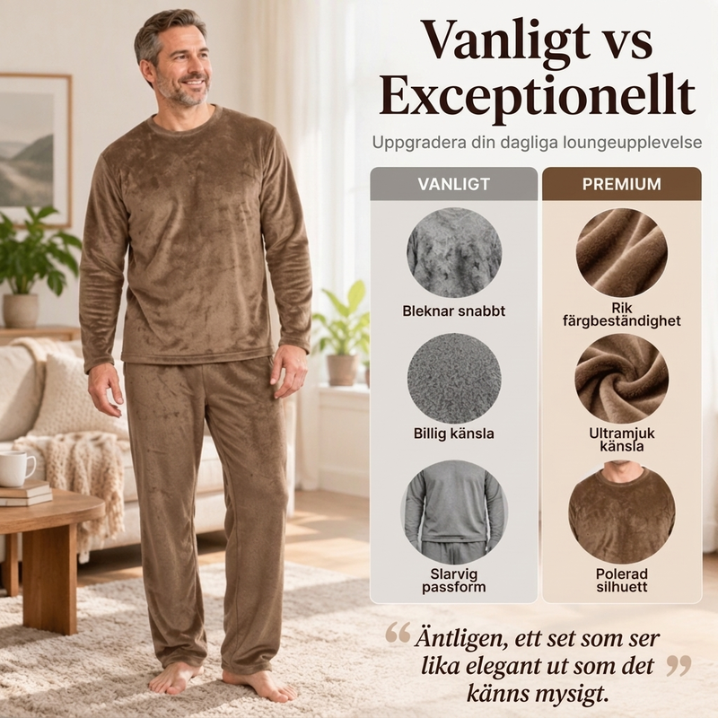 🛌Tvådelat Flannelset Herr – Mjuk Borstad Velour med Rak Passform✨