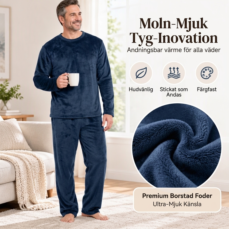 🛌Tvådelat Flannelset Herr – Mjuk Borstad Velour med Rak Passform✨