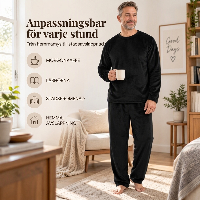 🛌Tvådelat Flannelset Herr – Mjuk Borstad Velour med Rak Passform✨