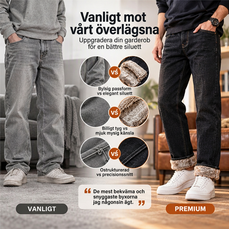 👖Fleecefodrade stretchjeans för herr – varm insida och klassisk jeansstil