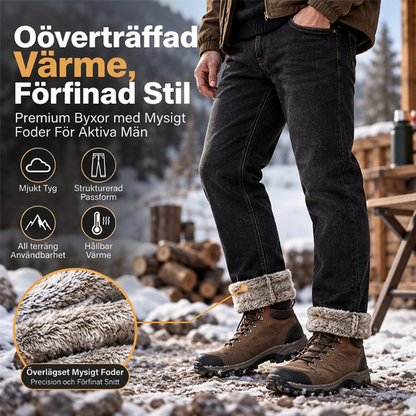 👖Fleecefodrade stretchjeans för herr – varm insida och klassisk jeansstil