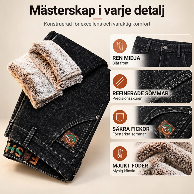 👖Fleecefodrade stretchjeans för herr – varm insida och klassisk jeansstil