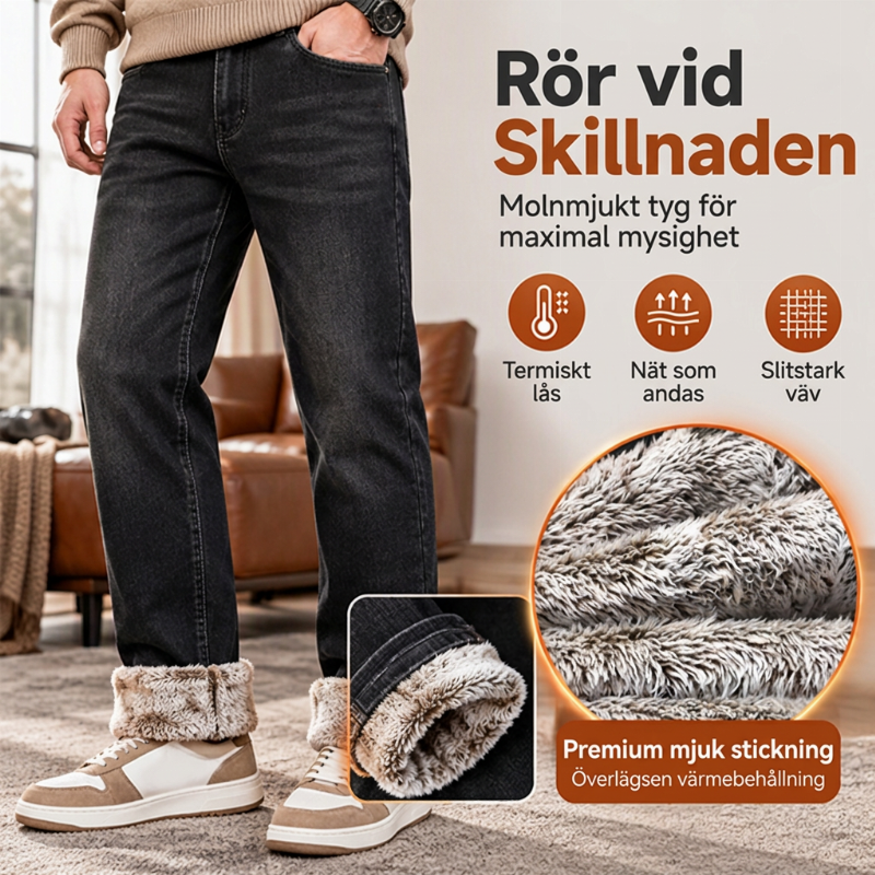 👖Fleecefodrade stretchjeans för herr – varm insida och klassisk jeansstil