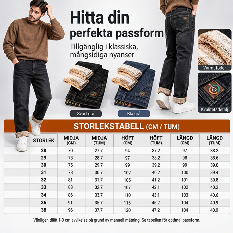 👖Fleecefodrade stretchjeans för herr – varm insida och klassisk jeansstil