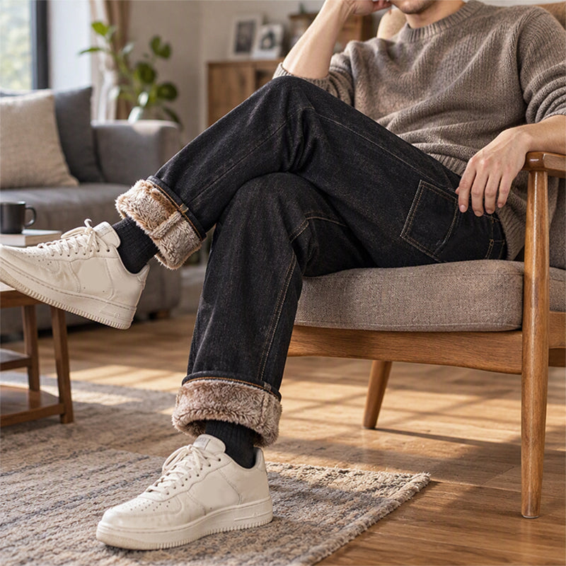 👖Fleecefodrade stretchjeans för herr – varm insida och klassisk jeansstil