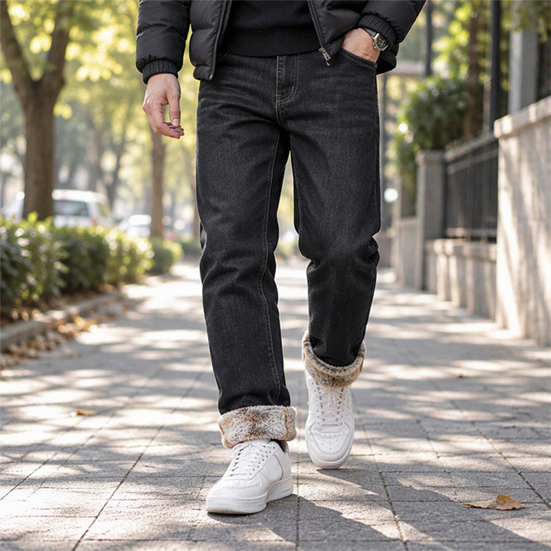 👖Fleecefodrade stretchjeans för herr – varm insida och klassisk jeansstil