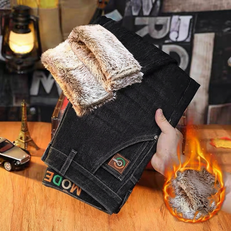 👖Fleecefodrade stretchjeans för herr – varm insida och klassisk jeansstil