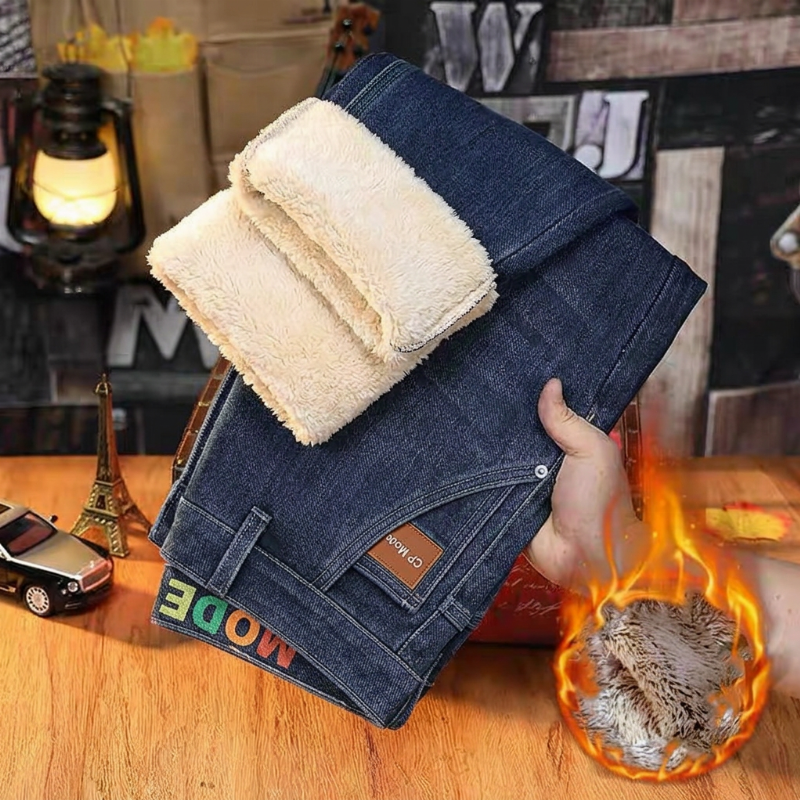 👖Fleecefodrade stretchjeans för herr – varm insida och klassisk jeansstil