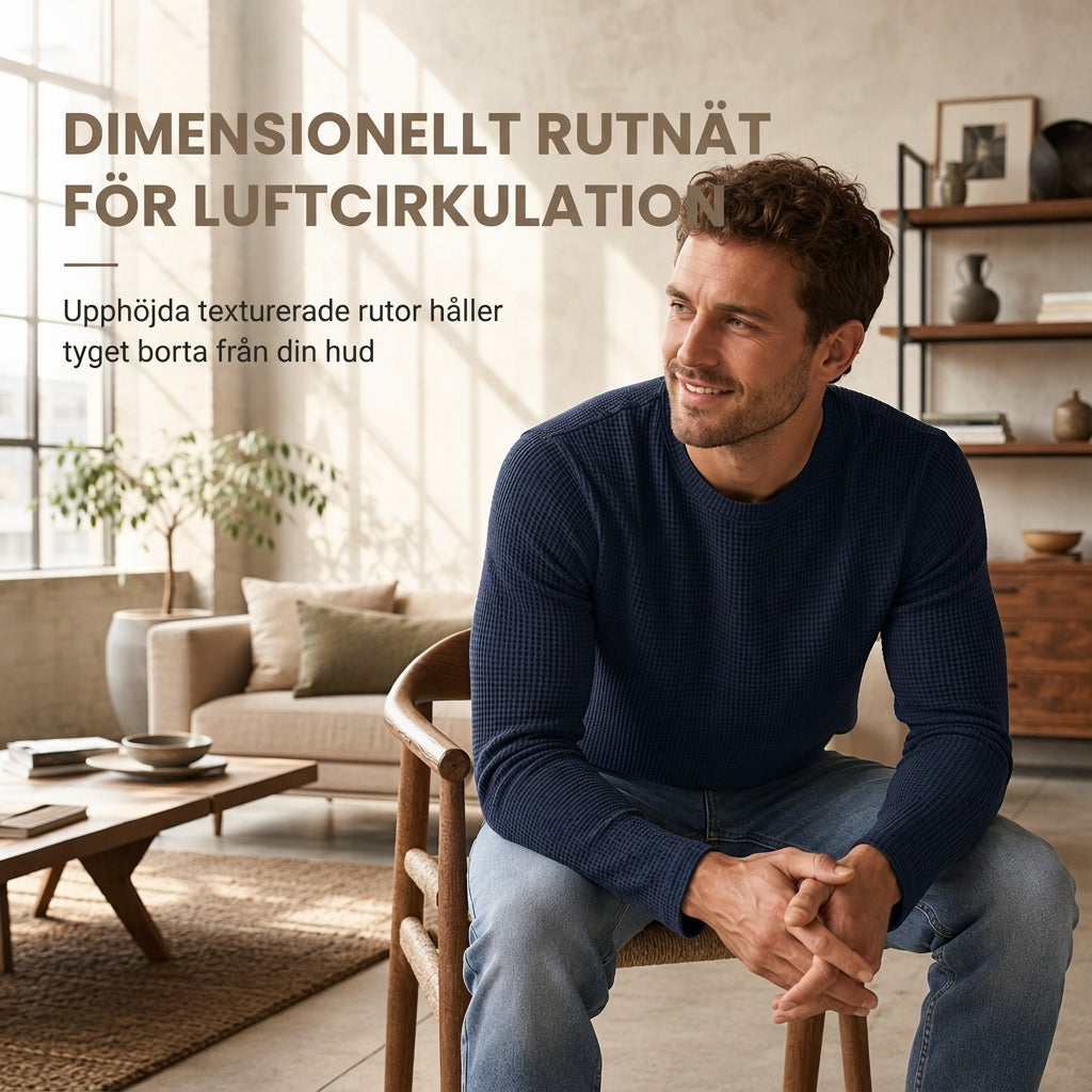 🧶 Våffelstickad herrtröja med rund hals och smal passform✨