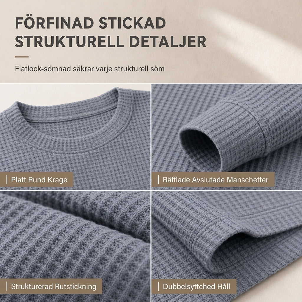 🧶 Våffelstickad herrtröja med rund hals och smal passform✨