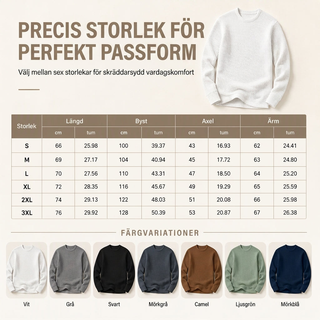 🧶 Våffelstickad herrtröja med rund hals och smal passform✨