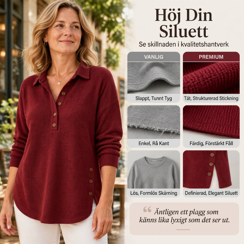 🧶✨Våffelstickad topp för dam med krage och knappar – långärmad