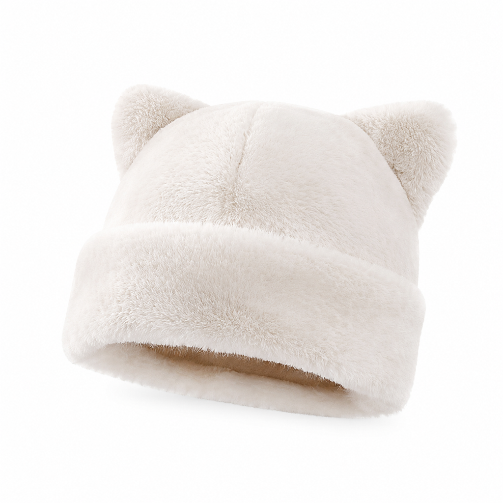 🐱🧢Fluffig mössa i fuskpäls med björnöron och uppvikt kant