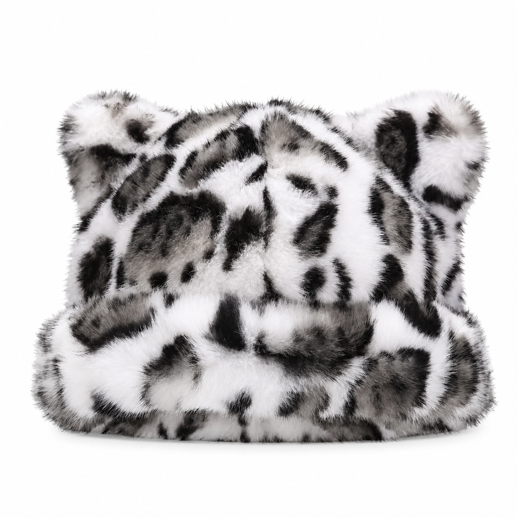 🐱🧢Fluffig mössa i fuskpäls med björnöron och uppvikt kant