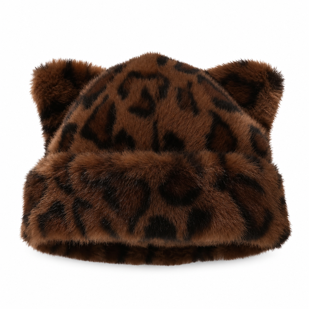 🐱🧢Fluffig mössa i fuskpäls med björnöron och uppvikt kant