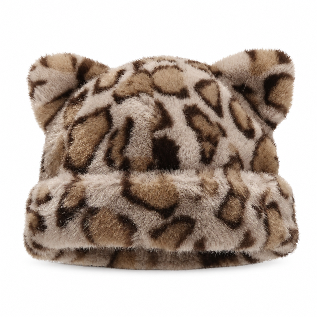 🐱🧢Fluffig mössa i fuskpäls med björnöron och uppvikt kant